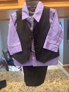 TFW Boys Purple Dress Shirt & Black Pinstripe Vest Matching Set